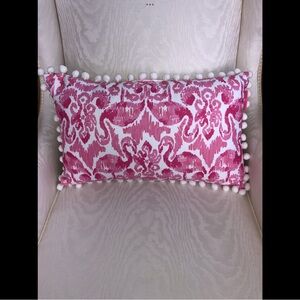 Lilly Pulitzer Pink Ikat Print Pom Trim Pillow in Beach Bathers Print